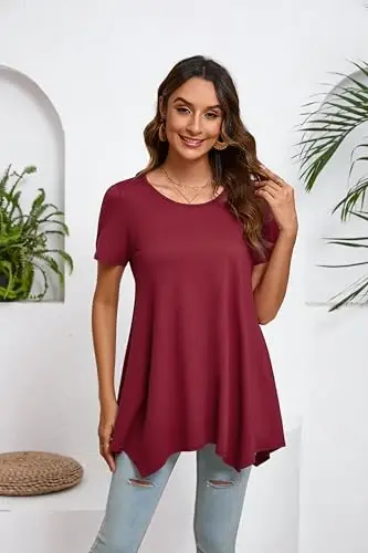 ENMAIN Tunic Tops for Women Plus Size Short Sleeve Top Loose Fit Dressy Casual Swing Summer Tunics Tops to Wear with Leggings - 3