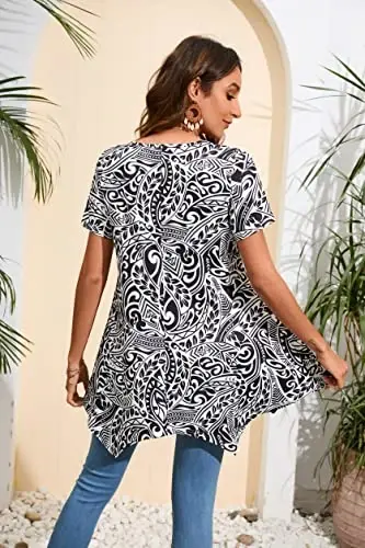 ENMAIN Tunic Tops for Women Plus Size Short Sleeve Top Loose Fit Dressy Casual Swing Summer Tunics Tops to Wear with Leggings - 5
