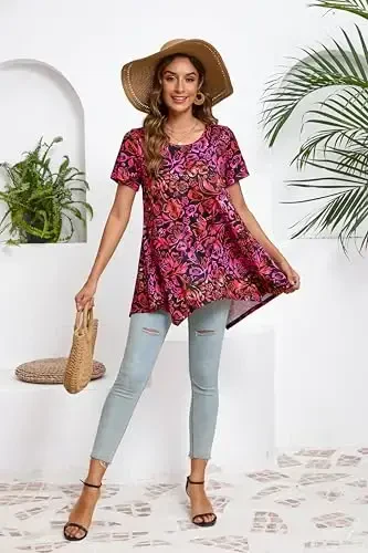 ENMAIN Tunic Tops for Women Plus Size Short Sleeve Top Loose Fit Dressy Casual Swing Summer Tunics Tops to Wear with Leggings - 5