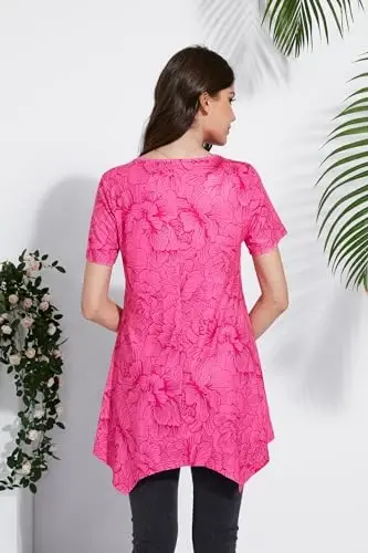 ENMAIN Tunic Tops for Women Plus Size Short Sleeve Top Loose Fit Dressy Casual Swing Summer Tunics Tops to Wear with Leggings - 5
