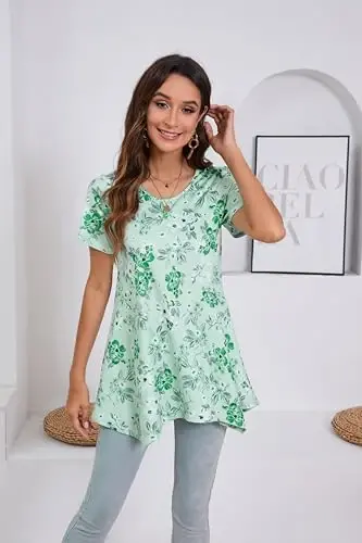 ENMAIN Tunic Tops for Women Plus Size Short Sleeve Top Loose Fit Dressy Casual Swing Summer Tunics Tops to Wear with Leggings - 3