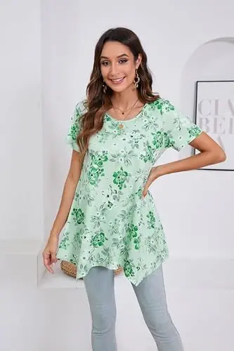 ENMAIN Tunic Tops for Women Plus Size Short Sleeve Top Loose Fit Dressy Casual Swing Summer Tunics Tops to Wear with Leggings - 4
