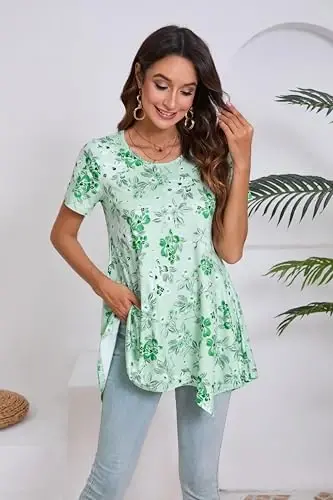 ENMAIN Tunic Tops for Women Plus Size Short Sleeve Top Loose Fit Dressy Casual Swing Summer Tunics Tops to Wear with Leggings - 6