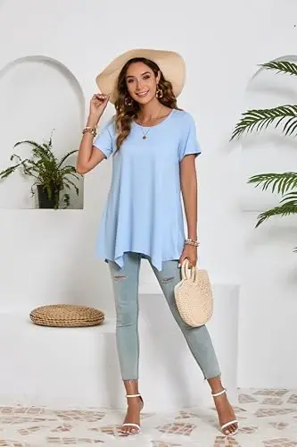 ENMAIN Tunic Tops for Women Plus Size Short Sleeve Top Loose Fit Dressy Casual Swing Summer Tunics Tops to Wear with Leggings - 6
