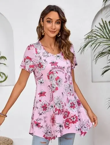 ENMAIN Tunic Tops for Women Plus Size Short Sleeve Top Loose Fit Dressy Casual Swing Summer Tunics Tops to Wear with Leggings - 2
