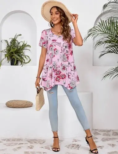 ENMAIN Tunic Tops for Women Plus Size Short Sleeve Top Loose Fit Dressy Casual Swing Summer Tunics Tops to Wear with Leggings - 4