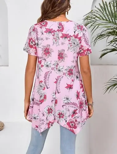 ENMAIN Tunic Tops for Women Plus Size Short Sleeve Top Loose Fit Dressy Casual Swing Summer Tunics Tops to Wear with Leggings - 5