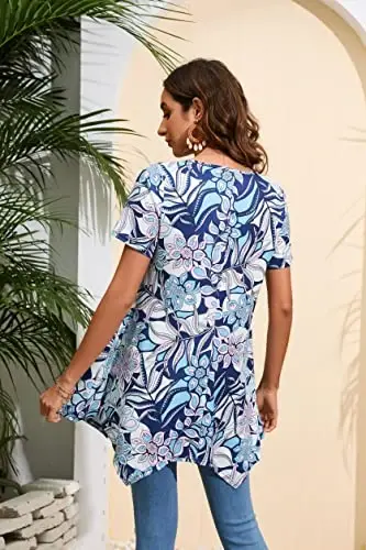 ENMAIN Tunic Tops for Women Plus Size Short Sleeve Top Loose Fit Dressy Casual Swing Summer Tunics Tops to Wear with Leggings - 6