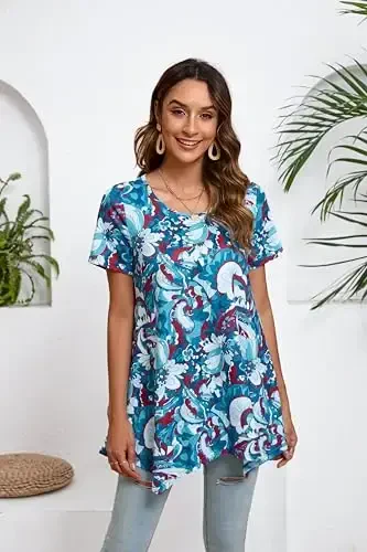 ENMAIN Tunic Tops for Women Plus Size Short Sleeve Top Loose Fit Dressy Casual Swing Summer Tunics Tops to Wear with Leggings - MODAZONE (1)