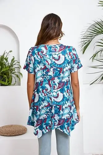 ENMAIN Tunic Tops for Women Plus Size Short Sleeve Top Loose Fit Dressy Casual Swing Summer Tunics Tops to Wear with Leggings - 6