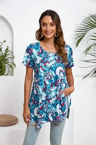ENMAIN Tunic Tops for Women Plus Size Short Sleeve Top Loose Fit Dressy Casual Swing Summer Tunics Tops to Wear with Leggings - 7