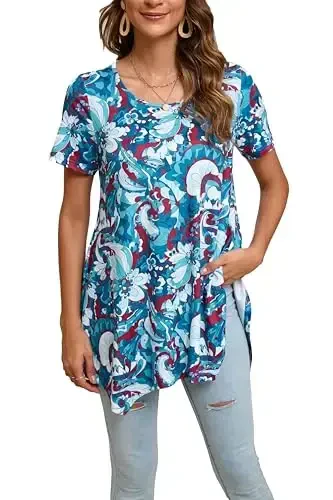 ENMAIN Tunic Tops for Women Plus Size Short Sleeve Top Loose Fit Dressy Casual Swing Summer Tunics Tops to Wear with Leggings - 1