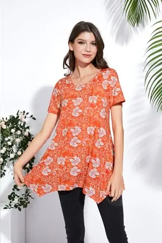 ENMAIN Tunic Tops for Women Plus Size Short Sleeve Top Loose Fit Dressy Casual Swing Summer Tunics Tops to Wear with Leggings - MODAZONE (1)