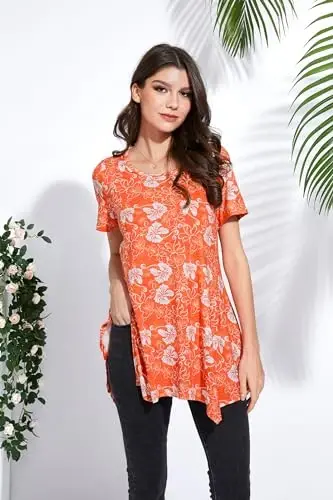 ENMAIN Tunic Tops for Women Plus Size Short Sleeve Top Loose Fit Dressy Casual Swing Summer Tunics Tops to Wear with Leggings - 4