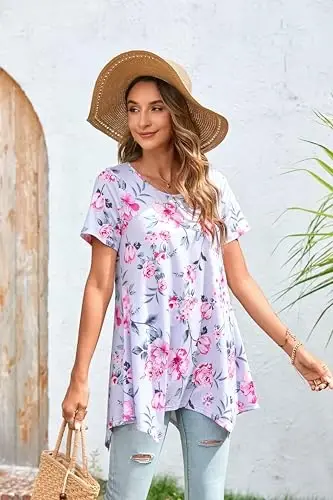 ENMAIN Tunic Tops for Women Plus Size Short Sleeve Top Loose Fit Dressy Casual Swing Summer Tunics Tops to Wear with Leggings - 4