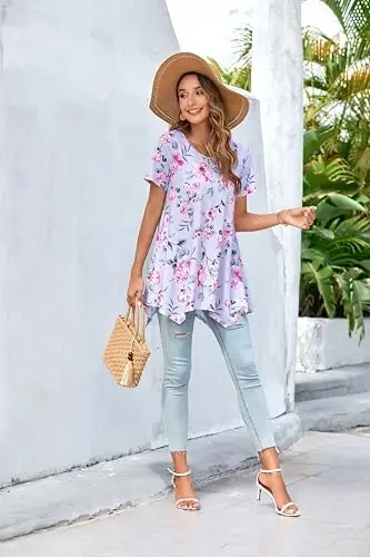 ENMAIN Tunic Tops for Women Plus Size Short Sleeve Top Loose Fit Dressy Casual Swing Summer Tunics Tops to Wear with Leggings - 6