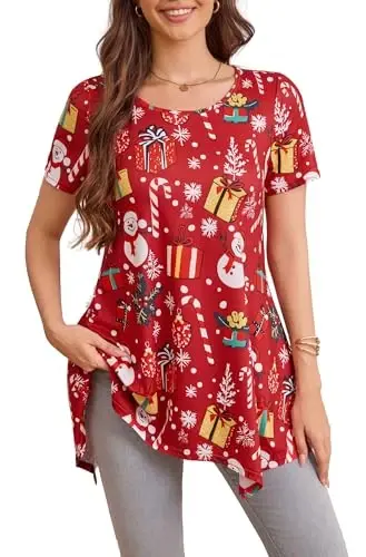 ENMAIN Tunic Tops for Women Plus Size Short Sleeve Top Loose Fit Dressy Casual Swing Summer Tunics Tops to Wear with Leggings - 1