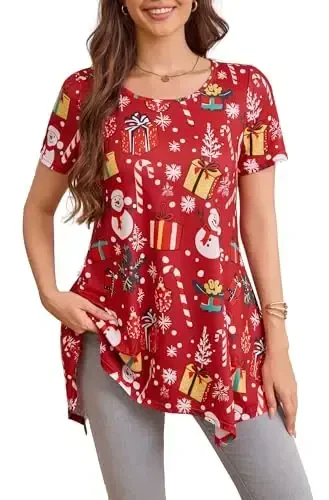ENMAIN Tunic Tops for Women Plus Size Short Sleeve Top Loose Fit Dressy Casual Swing Summer Tunics Tops to Wear with Leggings 
