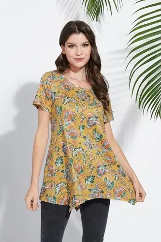 ENMAIN Tunic Tops for Women Plus Size Short Sleeve Top Loose Fit Dressy Casual Swing Summer Tunics Tops to Wear with Leggings - 2