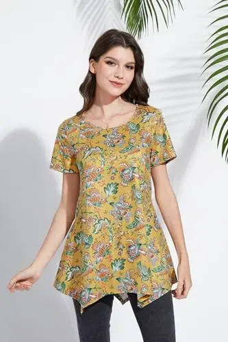 ENMAIN Tunic Tops for Women Plus Size Short Sleeve Top Loose Fit Dressy Casual Swing Summer Tunics Tops to Wear with Leggings - 3