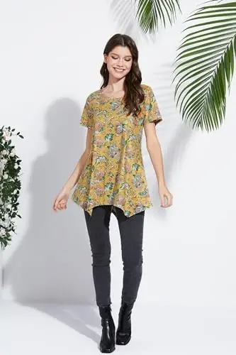 ENMAIN Tunic Tops for Women Plus Size Short Sleeve Top Loose Fit Dressy Casual Swing Summer Tunics Tops to Wear with Leggings - 4