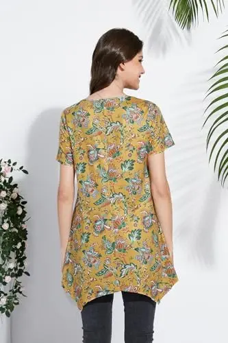 ENMAIN Tunic Tops for Women Plus Size Short Sleeve Top Loose Fit Dressy Casual Swing Summer Tunics Tops to Wear with Leggings - 5