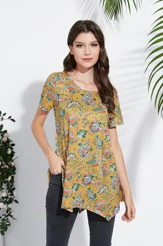 ENMAIN Tunic Tops for Women Plus Size Short Sleeve Top Loose Fit Dressy Casual Swing Summer Tunics Tops to Wear with Leggings - 6