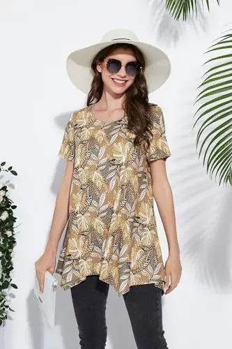 ENMAIN Tunic Tops for Women Plus Size Short Sleeve Top Loose Fit Dressy Casual Swing Summer Tunics Tops to Wear with Leggings - 3