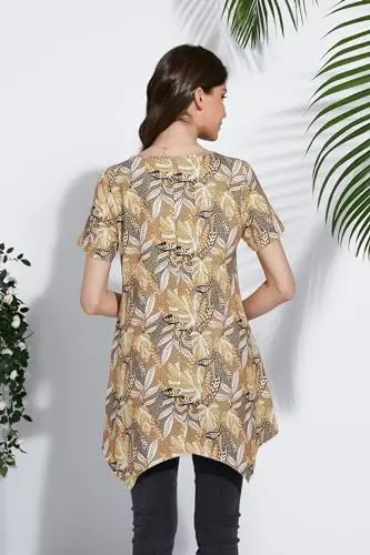 ENMAIN Tunic Tops for Women Plus Size Short Sleeve Top Loose Fit Dressy Casual Swing Summer Tunics Tops to Wear with Leggings - 5