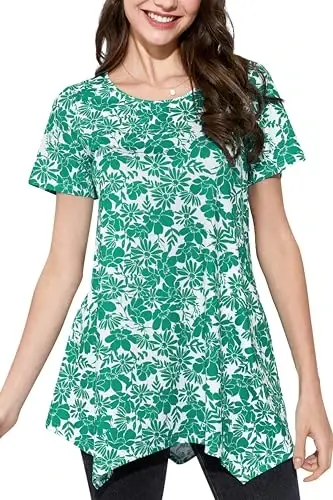 ENMAIN Tunic Tops for Women Plus Size Short Sleeve Top Loose Fit Dressy Casual Swing Summer Tunics Tops to Wear with Leggings 