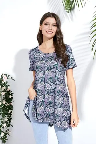 ENMAIN Tunic Tops for Women Plus Size Short Sleeve Top Loose Fit Dressy Casual Swing Summer Tunics Tops to Wear with Leggings - 3