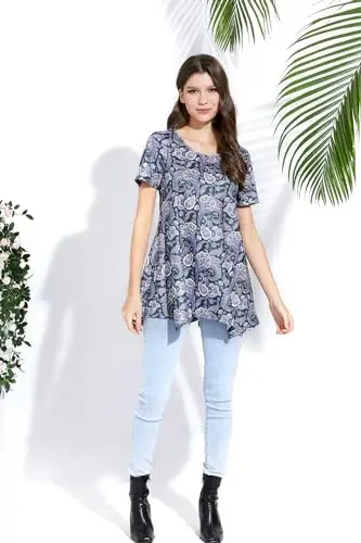 ENMAIN Tunic Tops for Women Plus Size Short Sleeve Top Loose Fit Dressy Casual Swing Summer Tunics Tops to Wear with Leggings - 6