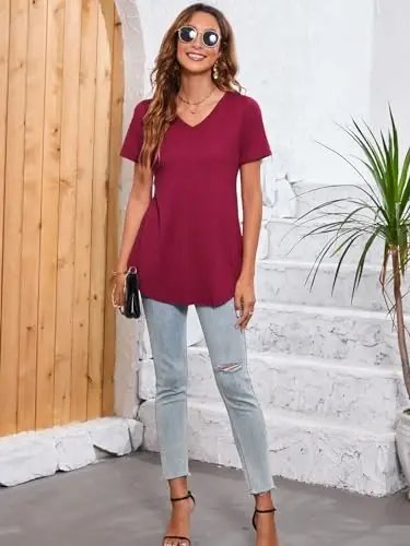 ENMAIN Tunic Tops for Women Plus Size Short Sleeve Top Loose Fit Dressy Casual Swing Summer Tunics Tops to Wear with Leggings - 9