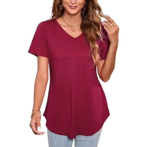 ENMAIN Tunic Tops for Women Plus Size Short Sleeve Top Loose Fit Dressy Casual Swing Summer Tunics Tops to Wear with Leggings 