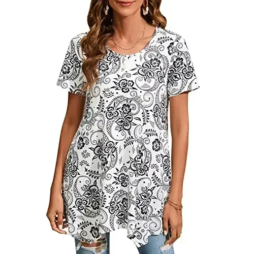ENMAIN Tunic Tops for Women Plus Size Short Sleeve Top Loose Fit Dressy Casual Swing Summer Tunics Tops to Wear with Leggings - 2
