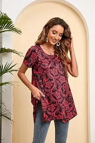 ENMAIN Tunic Tops for Women Plus Size Short Sleeve Top Loose Fit Dressy Casual Swing Summer Tunics Tops to Wear with Leggings - 3