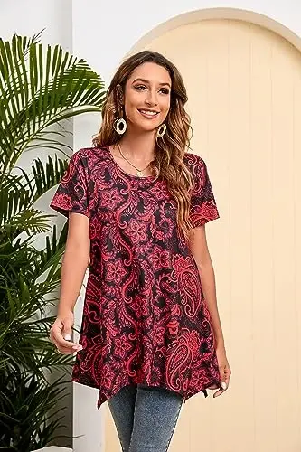 ENMAIN Tunic Tops for Women Plus Size Short Sleeve Top Loose Fit Dressy Casual Swing Summer Tunics Tops to Wear with Leggings - 4