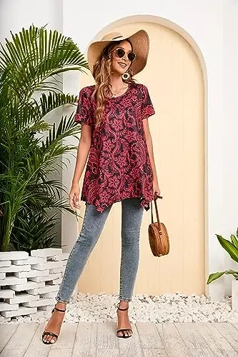 ENMAIN Tunic Tops for Women Plus Size Short Sleeve Top Loose Fit Dressy Casual Swing Summer Tunics Tops to Wear with Leggings - 5