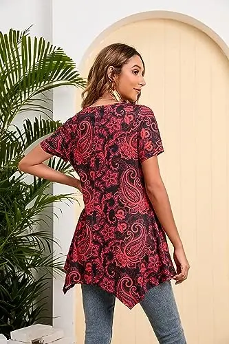 ENMAIN Tunic Tops for Women Plus Size Short Sleeve Top Loose Fit Dressy Casual Swing Summer Tunics Tops to Wear with Leggings - 6