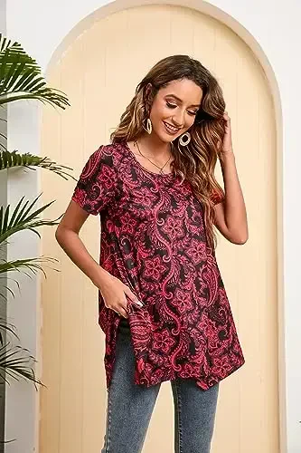 ENMAIN Tunic Tops for Women Plus Size Short Sleeve Top Loose Fit Dressy Casual Swing Summer Tunics Tops to Wear with Leggings - 3