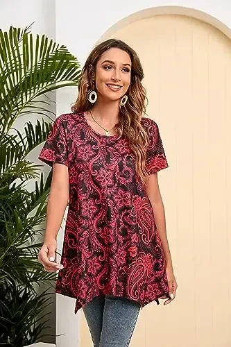 ENMAIN Tunic Tops for Women Plus Size Short Sleeve Top Loose Fit Dressy Casual Swing Summer Tunics Tops to Wear with Leggings - 4