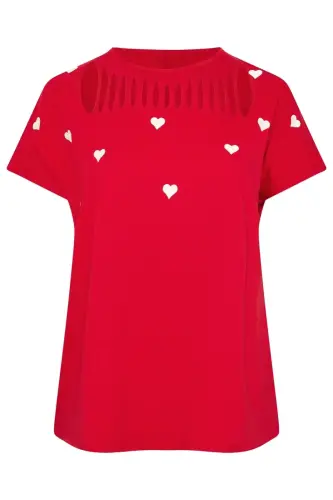 Büyük Beden Kalp Desenli T-shirt - 6