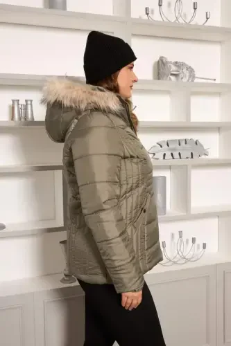 Büyük Beden Kapitone Şişme Mont Astarlı Çağla Yeşili - 4