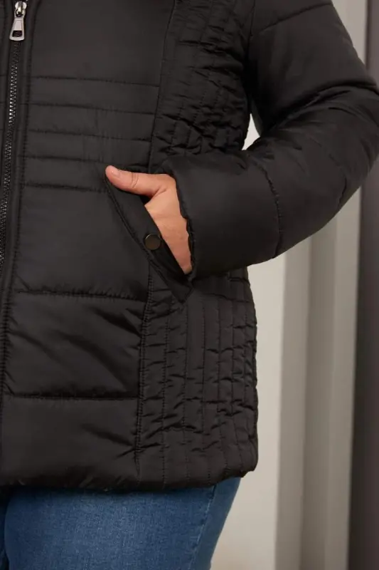 Büyük Beden Kapitone Şişme Mont Astarlı Siyah - 4