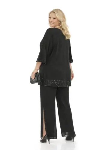Büyük Beden Kayık Yaka Dökümlü Şifon Bluz ve Pantolon Abiye Takım ND4024 - 4