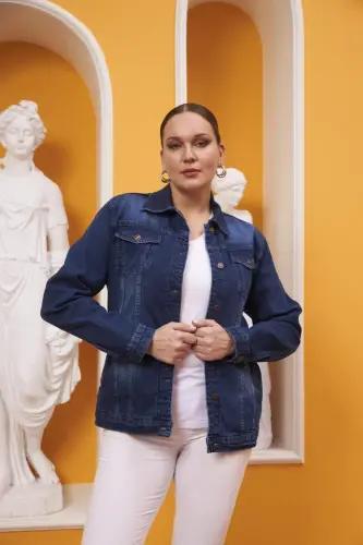 Büyük Beden Kim Mavi Kot Ceket - 1