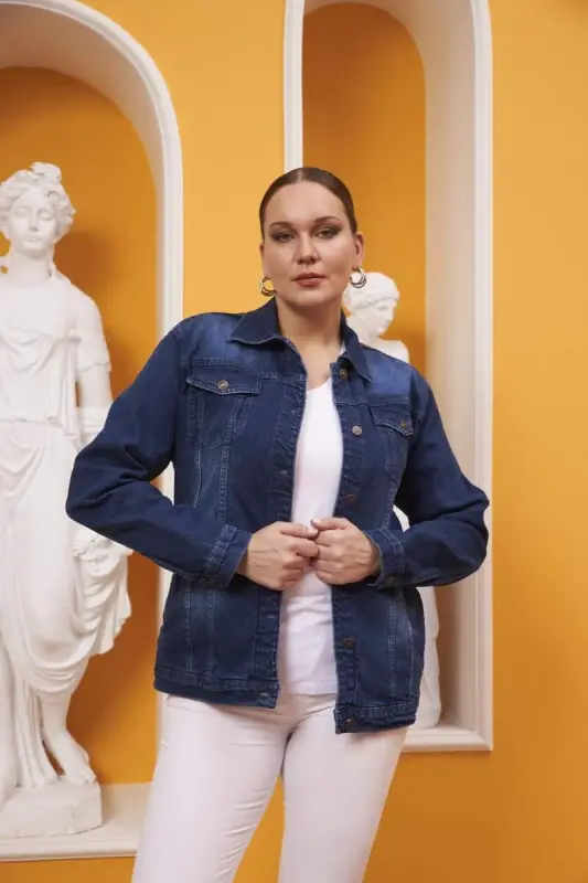 Büyük Beden Kim Mavi Kot Ceket - BÜYÜKBEDENIZ