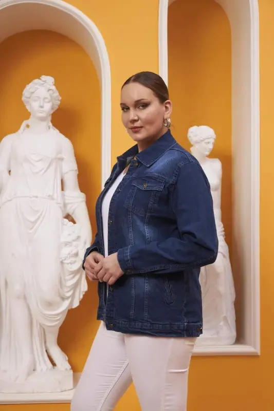 Büyük Beden Kim Mavi Kot Ceket - 3