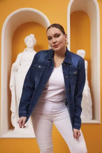 Büyük Beden Kim Mavi Kot Ceket - 4