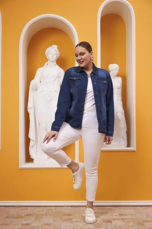 Büyük Beden Kim Mavi Kot Ceket - 5